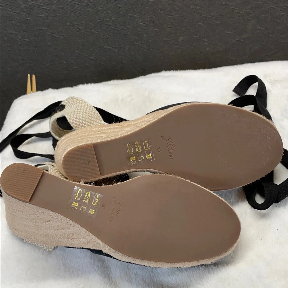J. Crew Black and Cream Espadrille Sandals with Ankle Wrap